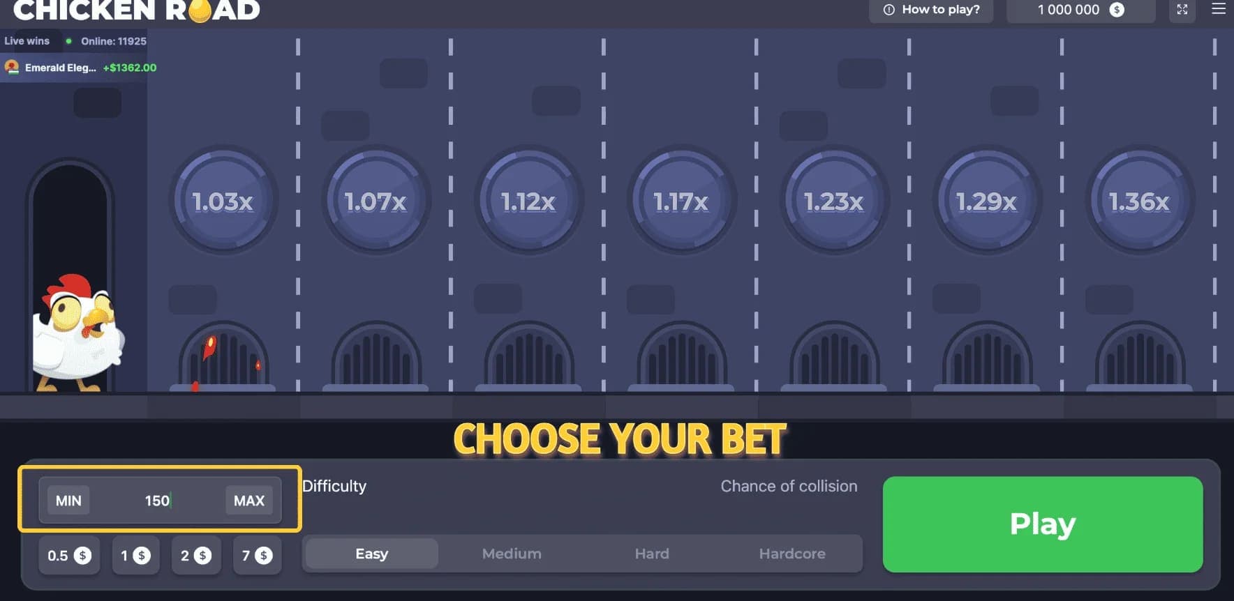 Étape 1 - Inscrivez-vous et choisissez votre mise - Chicken Road